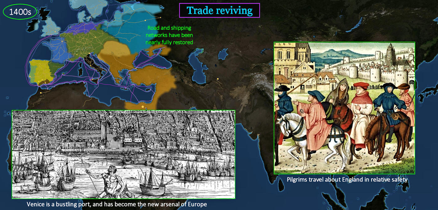 European trade reviving, 1400s map